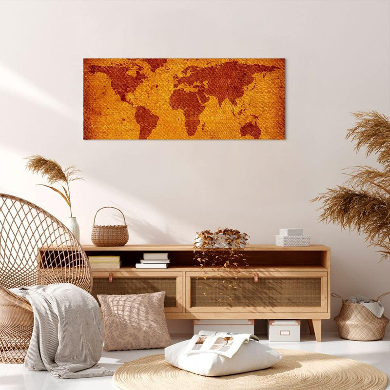 ARTTOR Bilder auf Leinwand 100x40cm Leinwandbild Alte Karte Kontinente Reisen Welt Gross Wanddeko Bi