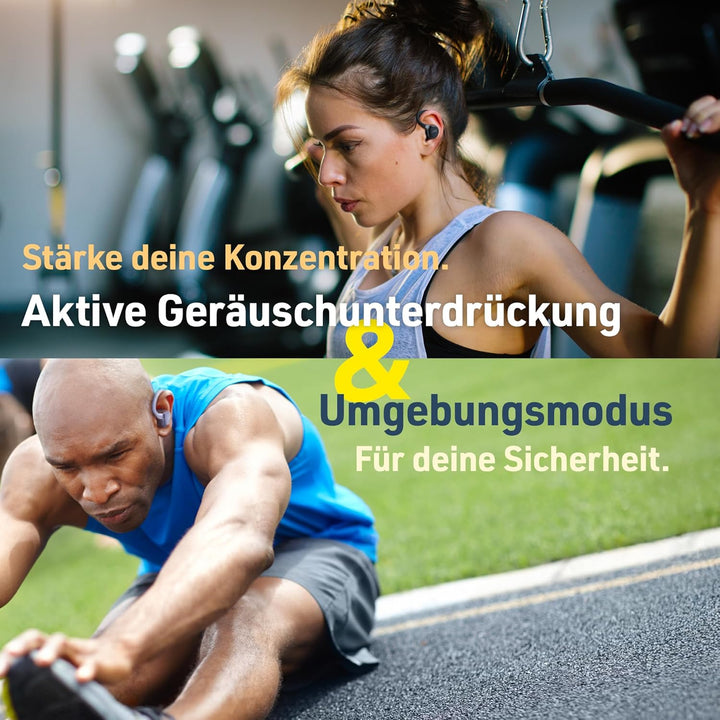 Fitness Series True Wireless Sport-Kopfhörer mit verstellbaren Bügeln, Active Noise Cancelling, Umge