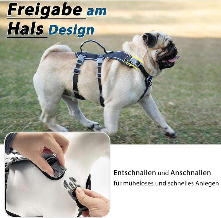 Wuffley Hundegeschirr mit Leine, Sicherheitsgeschirr Hund Ausbruchsicher, Anti Zug Hundegeschirr mit
