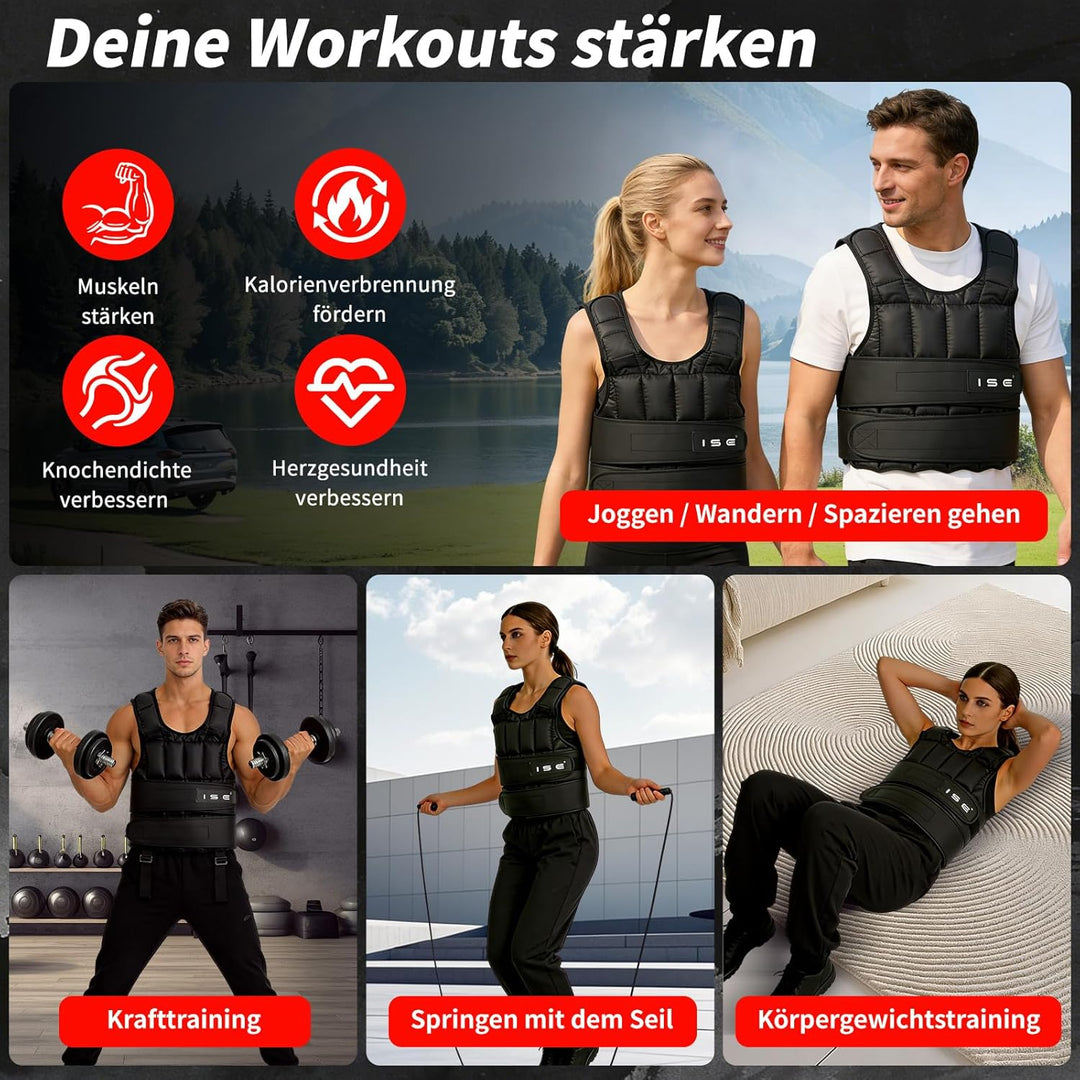 ISE Gewichtsweste Verstellbar von 5 kg 10 kg 15 kg 20 kg 25 kg 30 kg Gewicht Warnwesten für Gewicht