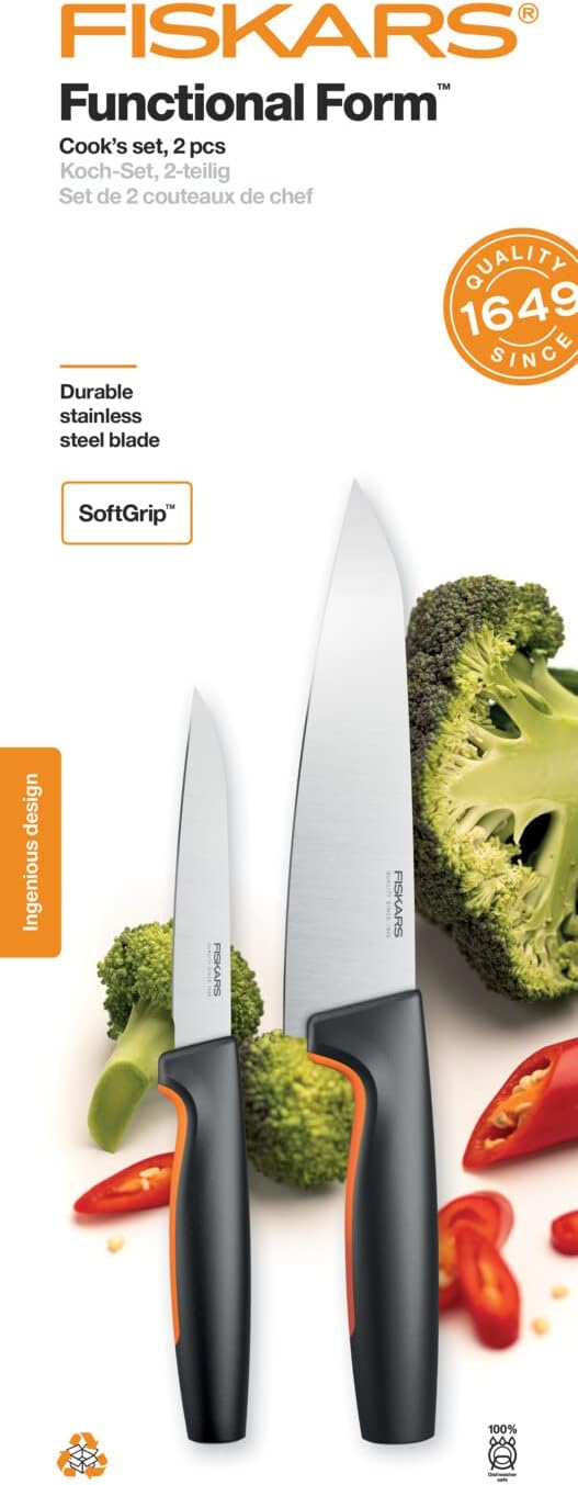Fiskars Küchenmesser-Set, 2-teilig, Functional Form, Inklusive Kochmesser (Gross), Gemüsemesser, Jap
