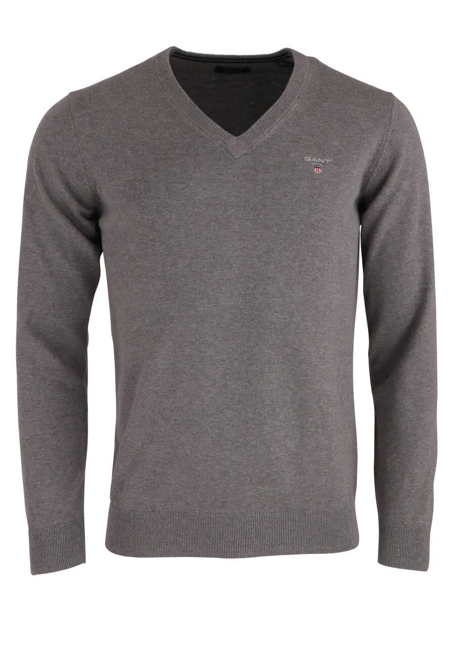 GANT Herren Md. Extrafine Lambswool V-Neck Pullover M Dark Grey Melange, M Dark Grey Melange