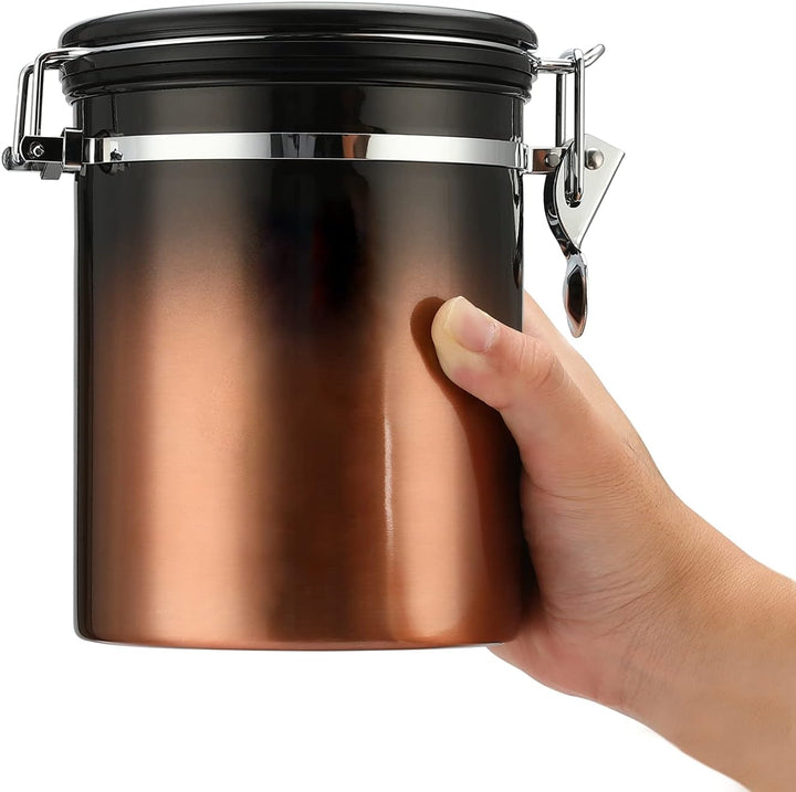 1500 ml luftdichter Edelstahl-Kaffeedose (600–800 g), Kaffeebehälter mit Datums-Tracker-Deckel Kupfe