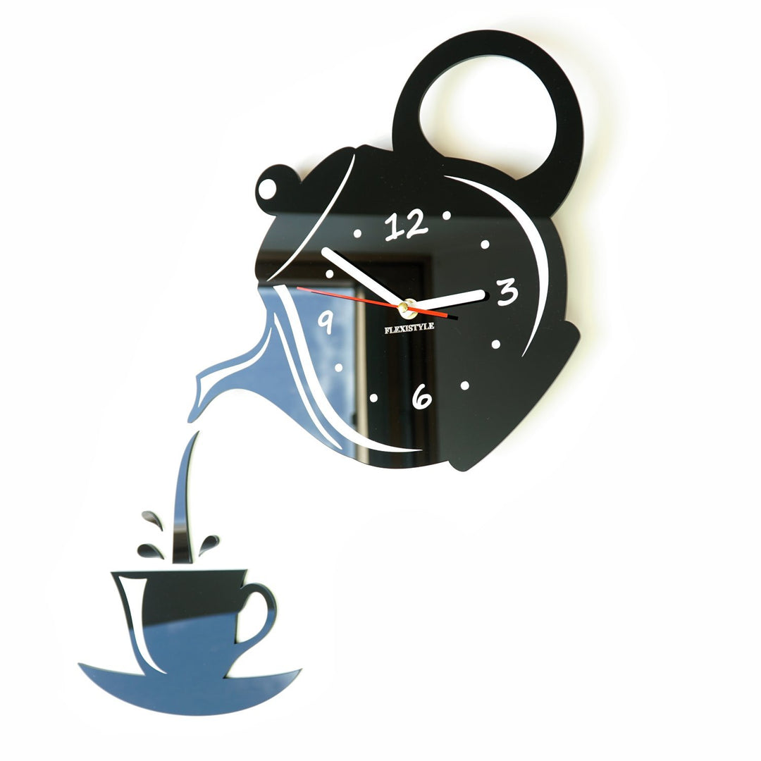 FLEXISTYLE Moderne Wanduhr für die Küche Tasse Und Kanne, 45 cm x 45 cm, 3D, leise, Design, Made in