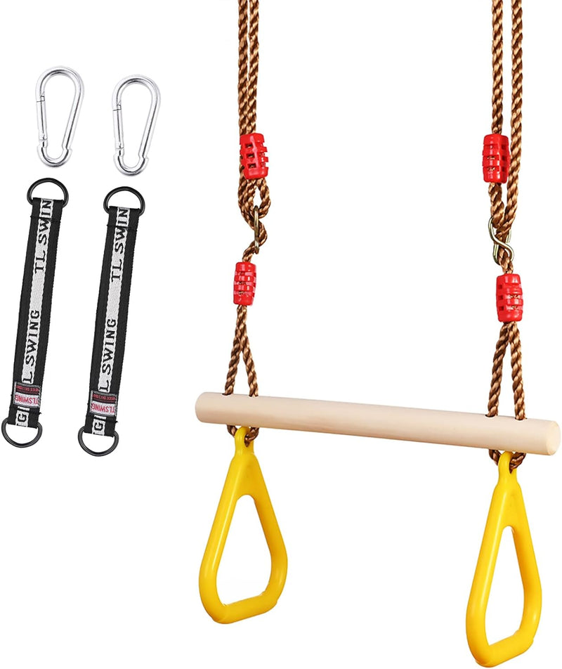 GOLDGE Trapez Schaukel Holz Schaukel Outdoor mit Kunststoff Turnringe Kinder Outdoor Belastbar bis 1