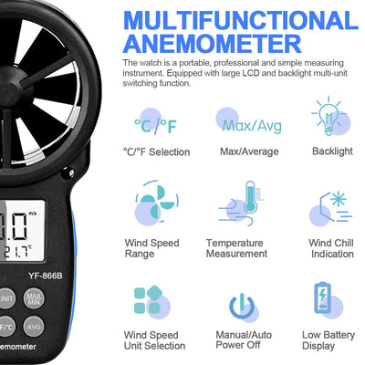 INFURIDER Digital Anemometer YF-866B,Windmesser Windmessgerät LCD Wind Speed Meter Gauge Air Flow Me