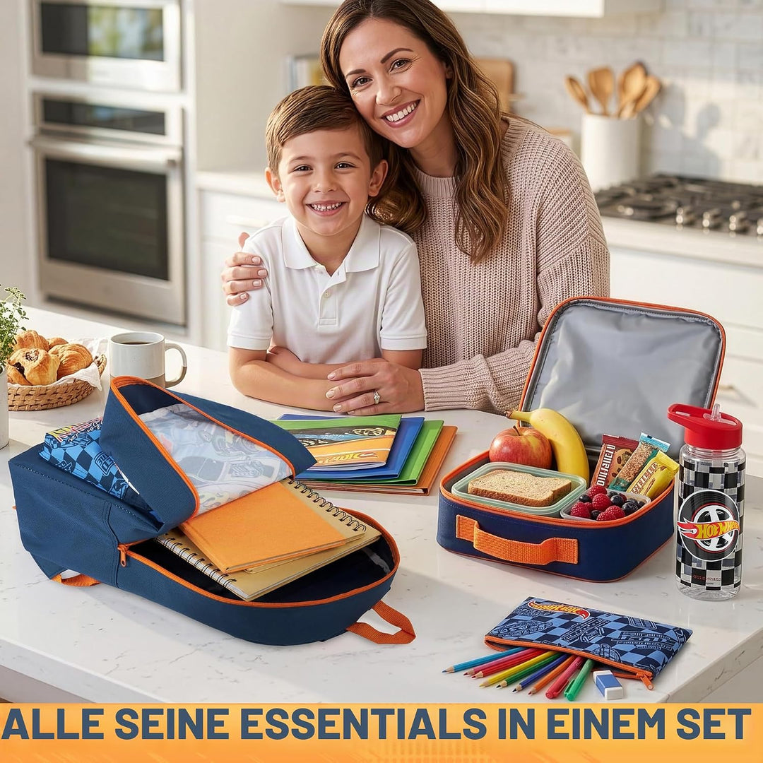 Get Trend Hot Wheels Grosser Rucksack Kinder 4er Set, 46 cm Kinderrucksack, Trinkflasche 500ml, Fede