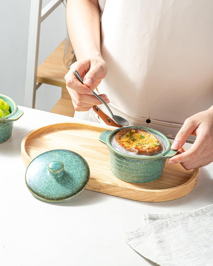 HENXFEN LEAD Mini Cocottes aus Steinzeug, 230ml Auflaufförmchen Souffle Förmchen mit Deckel, 4er-Set