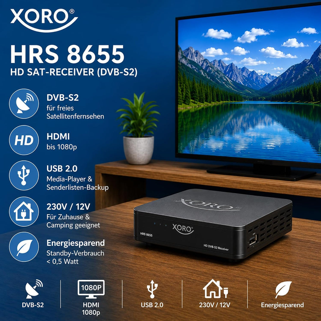 Xoro HRS 8655 HD‐Receiver für digitales Satellitenfernsehen (DVB‐S2), Schwarz