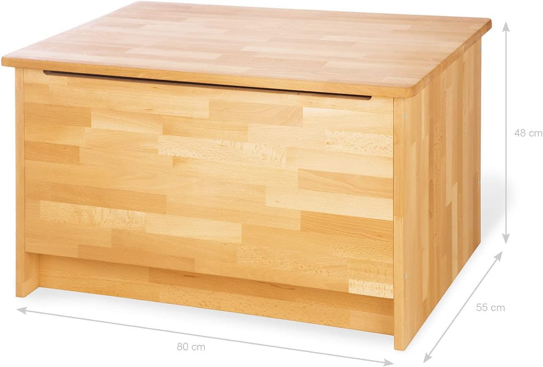 Pinolino Truhe, aus massivem Holz, Spielzeugkiste für Kinder, Deckel mit Klappendämpfer, Belastbarke