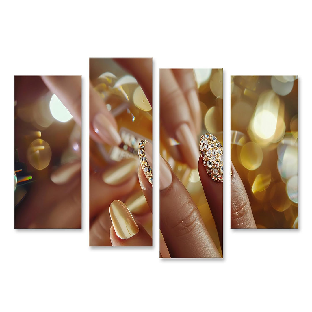 islandburner Bild auf Leinwand Goldene Nagelkunst im Urlaubsstil mit Heller Maniküre, funkelnden Ede