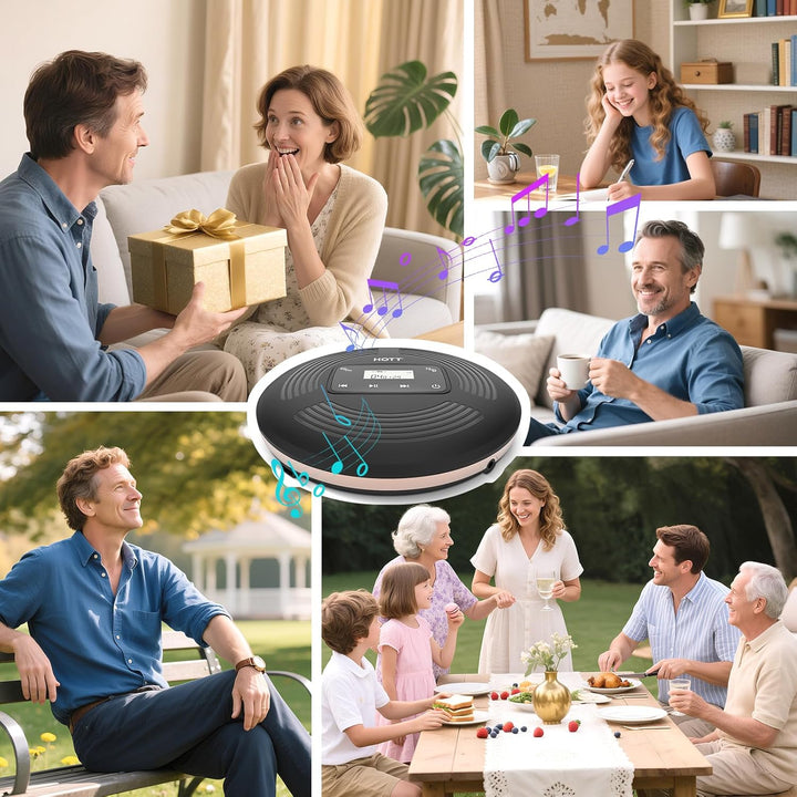 HOTT Tragbarer CD Player 1800 mAh wiederaufladbarer CD-Player mit Bluetooth und FM-Transmitter Ideal