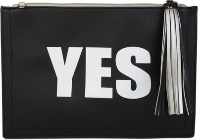 styleBREAKER Clutch mit 'YES' und 'NO' Print, Quasten Anhänger am Reissverschluss, Armschlaufe und U