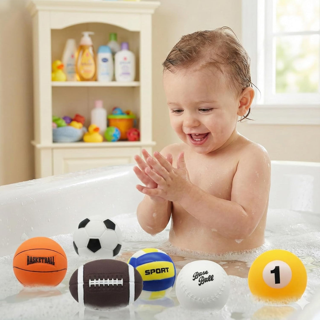Badespielzeug, 6 Stück Sportbälle ohne Loch, sensorisches Spielzeug für Badewanne, Pool, Schwimmbad
