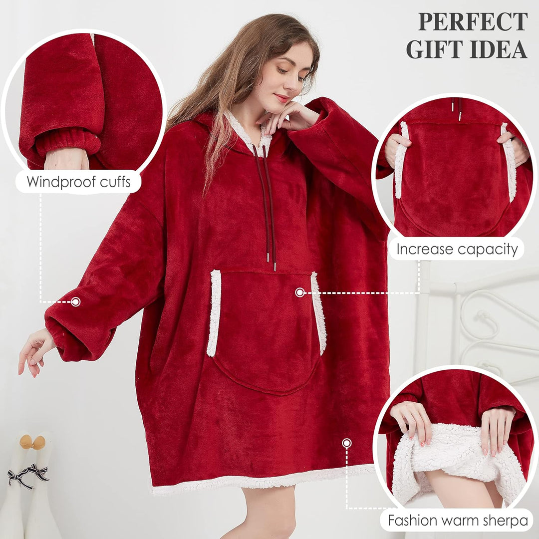 Viviland Pullover Damen & Herren Hoodie Sweatshirt, grosser und Warmer Hausanzug für Erwachsene Rot,