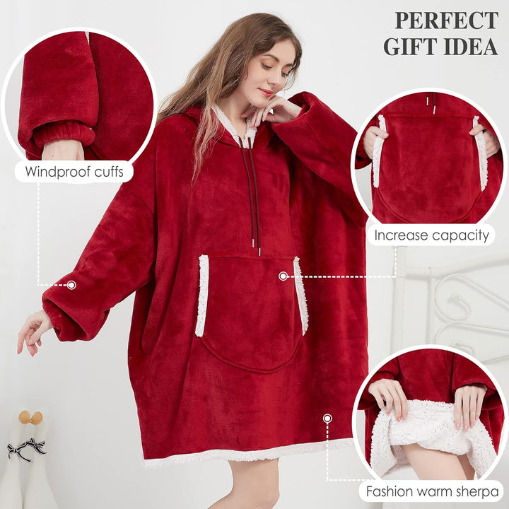 Viviland Pullover Damen & Herren Hoodie Sweatshirt, grosser und Warmer Hausanzug für Erwachsene Rot,