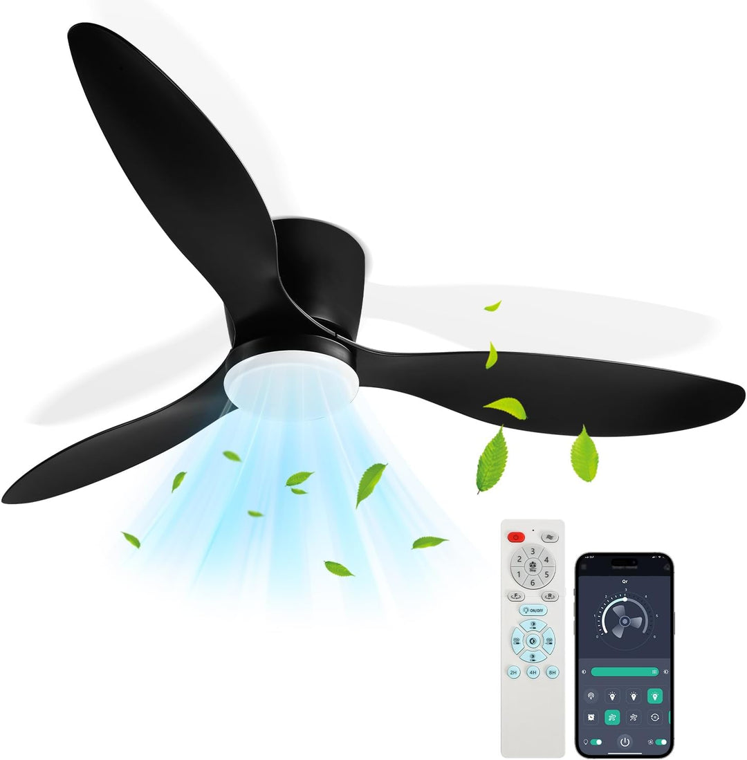 Fiqops Deckenventilator mit Beleuchtung 132cm, Deckenleuchte mit Ventilator Fernbedienung und APP, 6