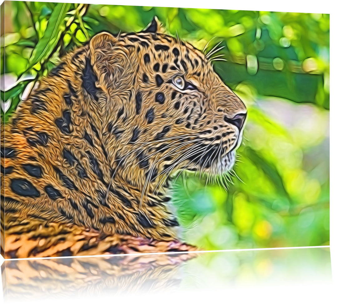 prächtiger Leopard im Schatten Deluxe Format: 100x70 cm auf Leinwand, XXL riesige Bilder fertig gera