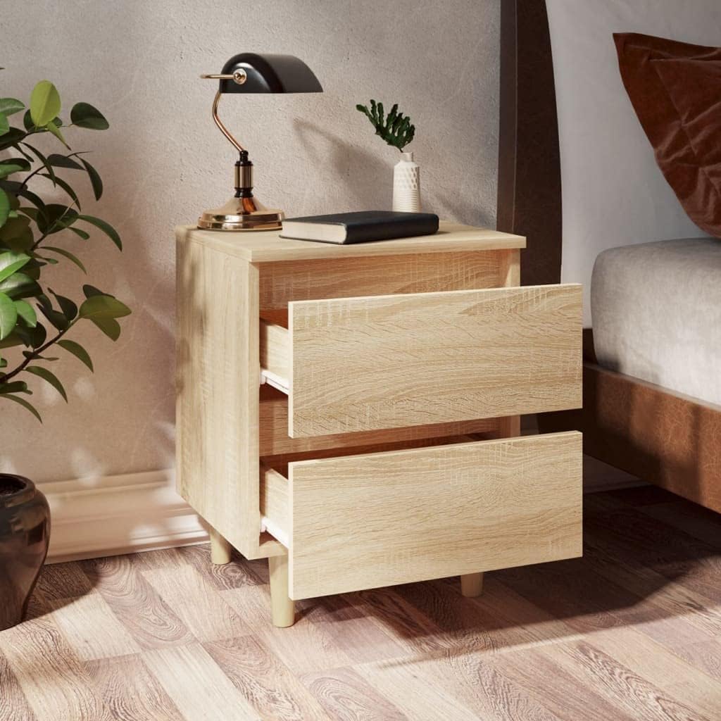 vidaXL 2X Nachttisch mit Kiefernholz-Beinen 2 Schubladen Nachtschrank Nachtkonsole Nachtkommode Schl