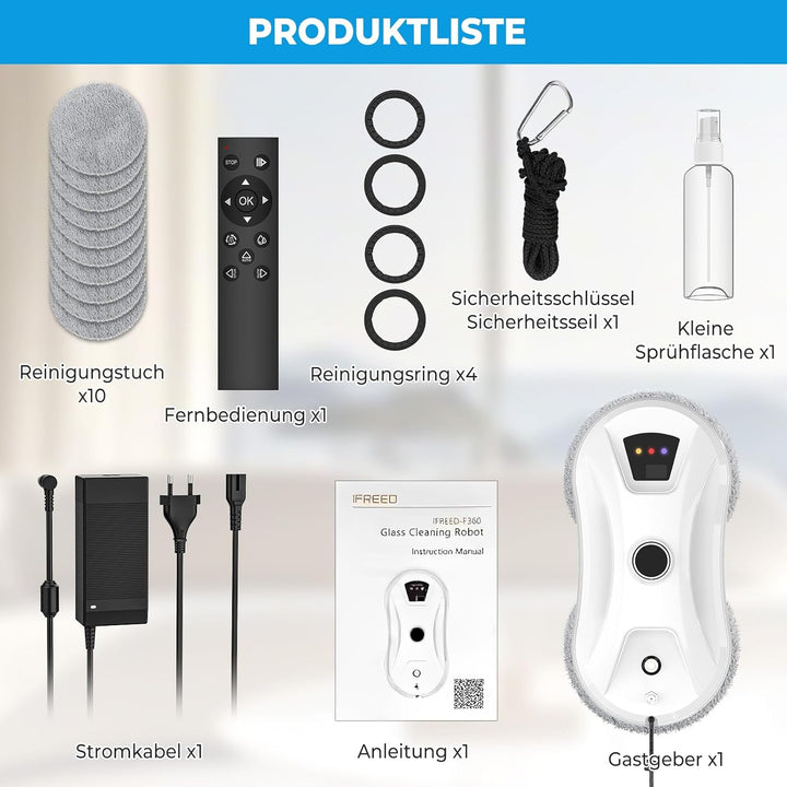 Fensterputzroboter, 5600 Pa Fensterroboter mit Automatische Doppel-Sprühfunktion, 3 Reinigungsmodi,