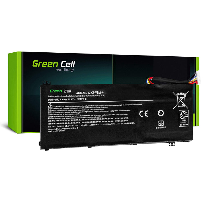 Green Cell AC14A8L AC15B7L Akku für Acer Laptop (4605mAh 11.4V Schwarz)