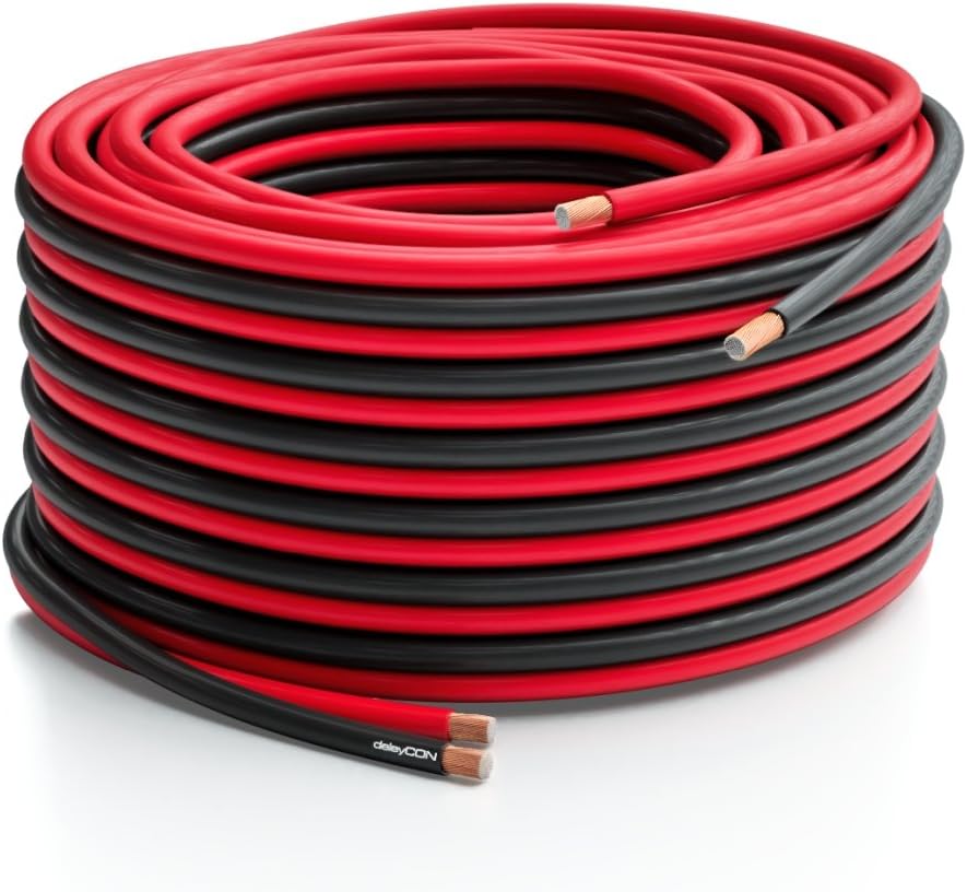 deleyCON 100m Lautsprecherkabel 2x 1,5mm² Boxenkabel CCA Kupferüberzogenes Aluminium 2x48x0,20mm Lit