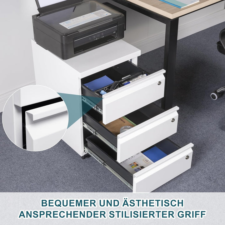 Rollcontainer mit 3 Schubladen, Aktenschrank, Büroschrank aus Metall, Aktenschrank unter Schreibtisc