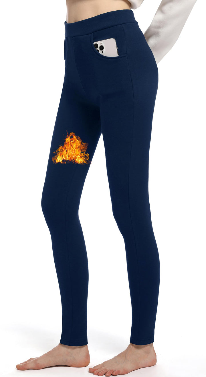 Baumwolle Thermo Leggings mit Taschen, Gefütterte High Waist Damen Winter Leggings mit Fleece, Dicke