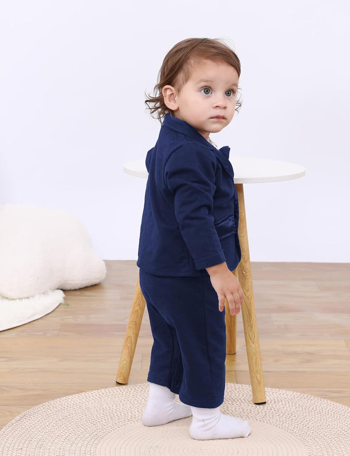 Baby Junge Gentleman Strampler, 2pcs Anzug Set Hochzeit Outfit mit Mantel, 6-24 Monate, Marineblau