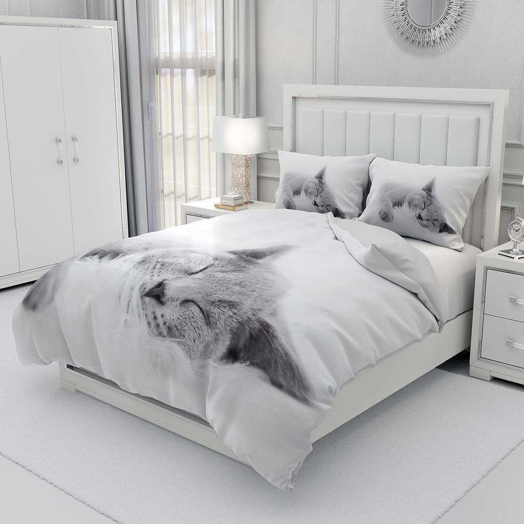 UGZDEA Katze Bettwäsche Set, nettes 3D Haustier Katze Weiches Mikrofaser Steppbrett Set Mädchen Jung