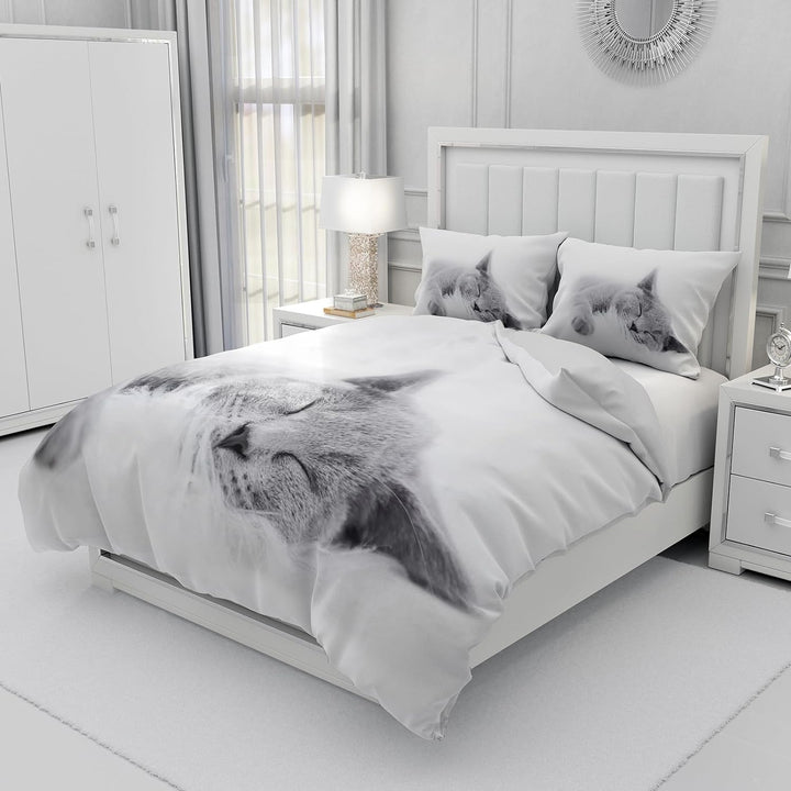 UGZDEA Katze Bettwäsche Set, nettes 3D Haustier Katze Weiches Mikrofaser Steppbrett Set Mädchen Jung