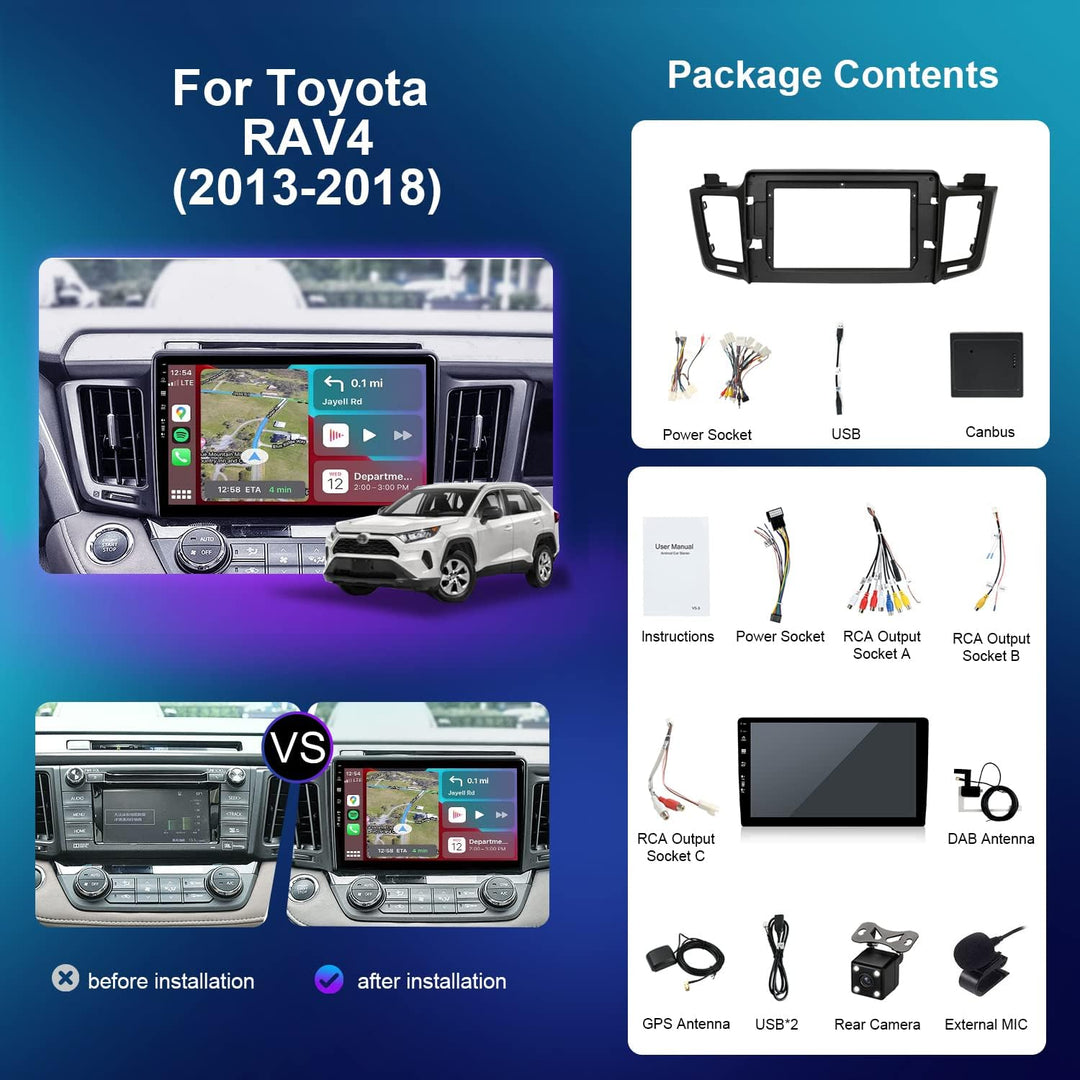 [Eingebaut DAB]- Android 15 IPS Autoradio für Toyota RAV4 (2013-2018) - Kabellos Carplay/Android Aut