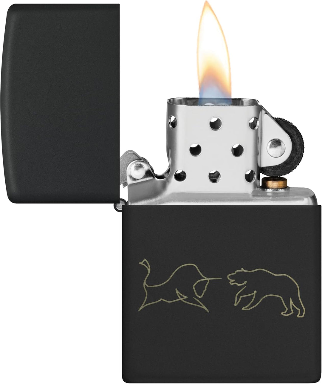 Zippo Sturmfeuerzeug - Bull and Bear, Black Matte, Laser Engrave - Nachfüllbar - Wiederverwendbar -