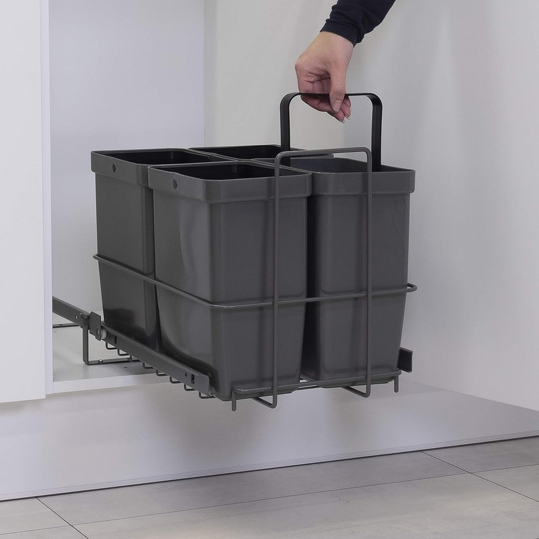 LM 79/4 Einbau Mülleimer ausziehbar mit 4x8L Abfalleimer Korbauszug anthrazitfarben 33,2x48x35,5 cm