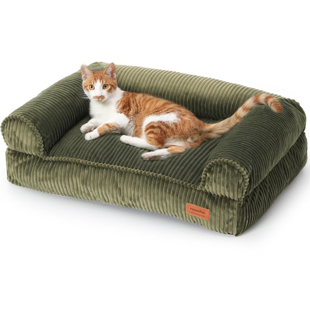 FUKUMARU Katzensofa Bett, Corduroy Gemütliches Katzenbett für drinnen mit abnehmbarem waschbarem Bez