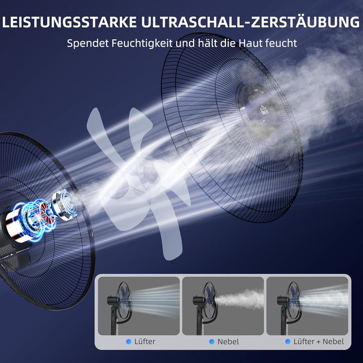 HOMCOM Ventilator mit Wasserkühlung, Standventilator mit Verstellbar Sprühnebel, 3 Geschwindigkeiten
