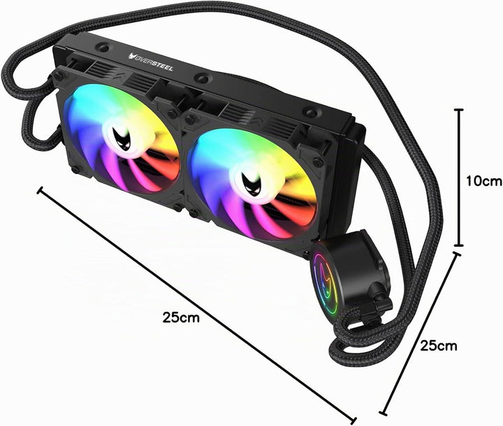 Oversteel - ZIRCON Flüssigkeitskühlung 240mm RGB, 2x PWM Lüfter 120mm RGB, TDP 200W, Kompatibel mit