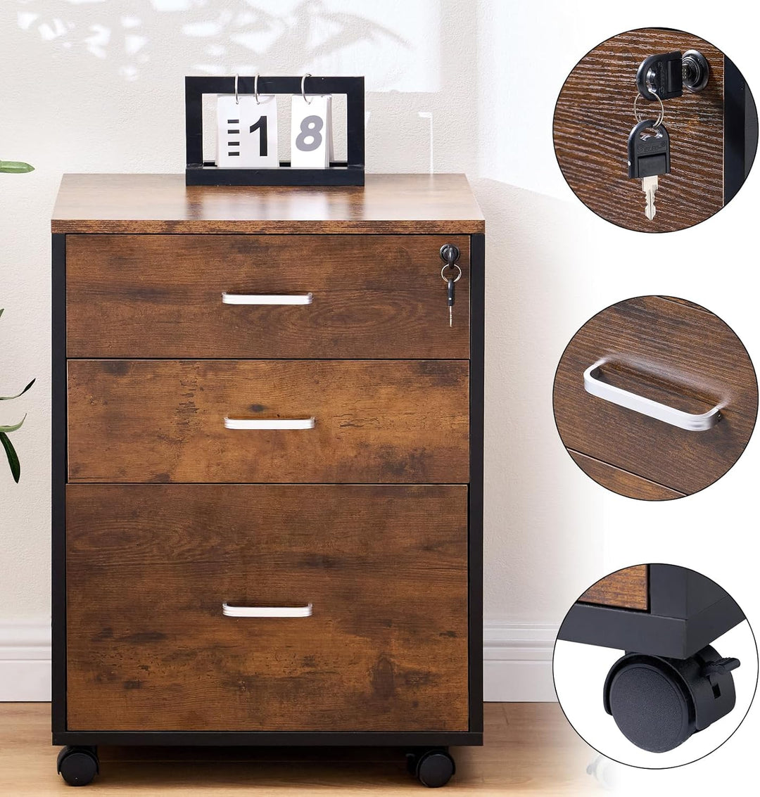 sogesfurniture Rollcontainer, Aktenschrank, Büroschrank, Aufbewahrungsschrank auf Rollen, abschliess