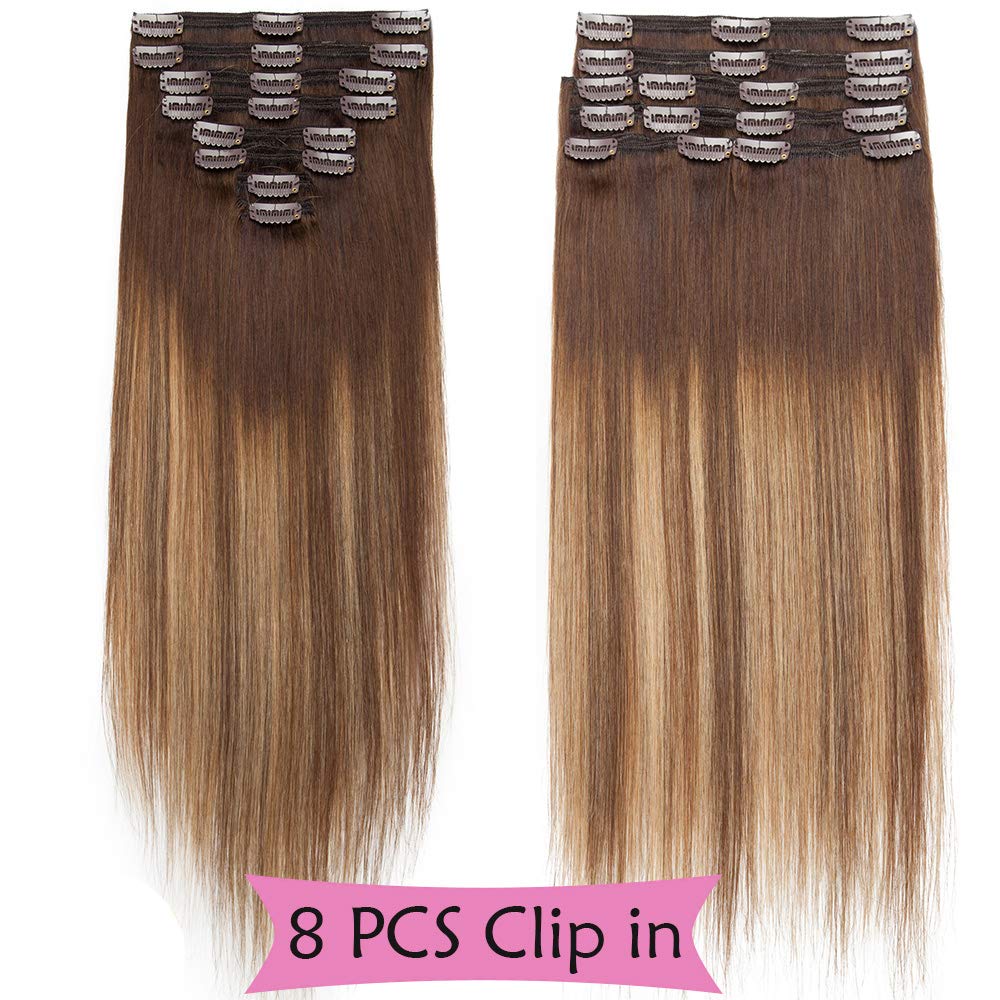 SEGO Clip in Extensions Echthaar Doppelt Tressen Haarverlängerung 8 Teilig 100% Remy Hair für Komple