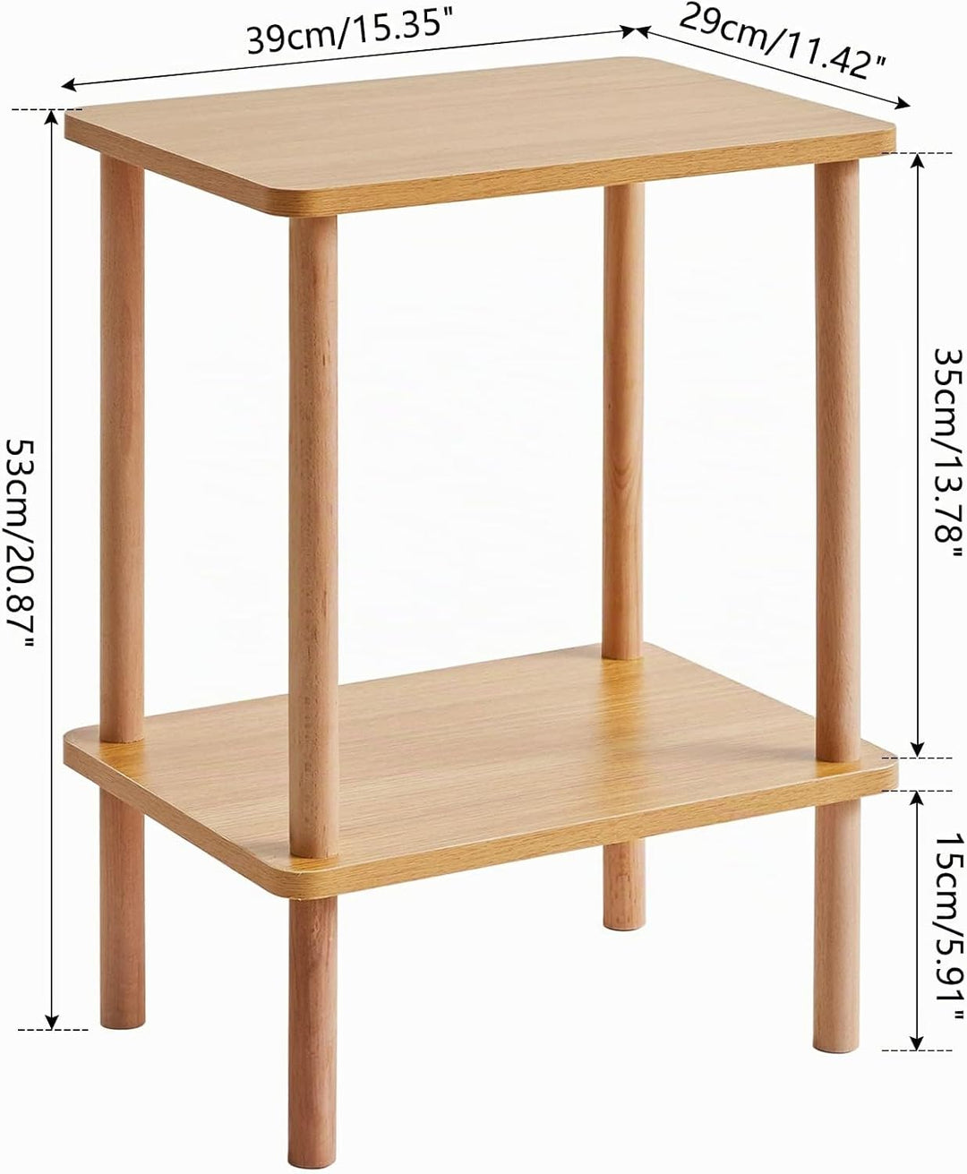 IBUYKE Holz Beistelltisch, Nachttische mit 2 Ebenen, 39x29x53cm, Couchtisch, Sofatisch, für Schlafzi