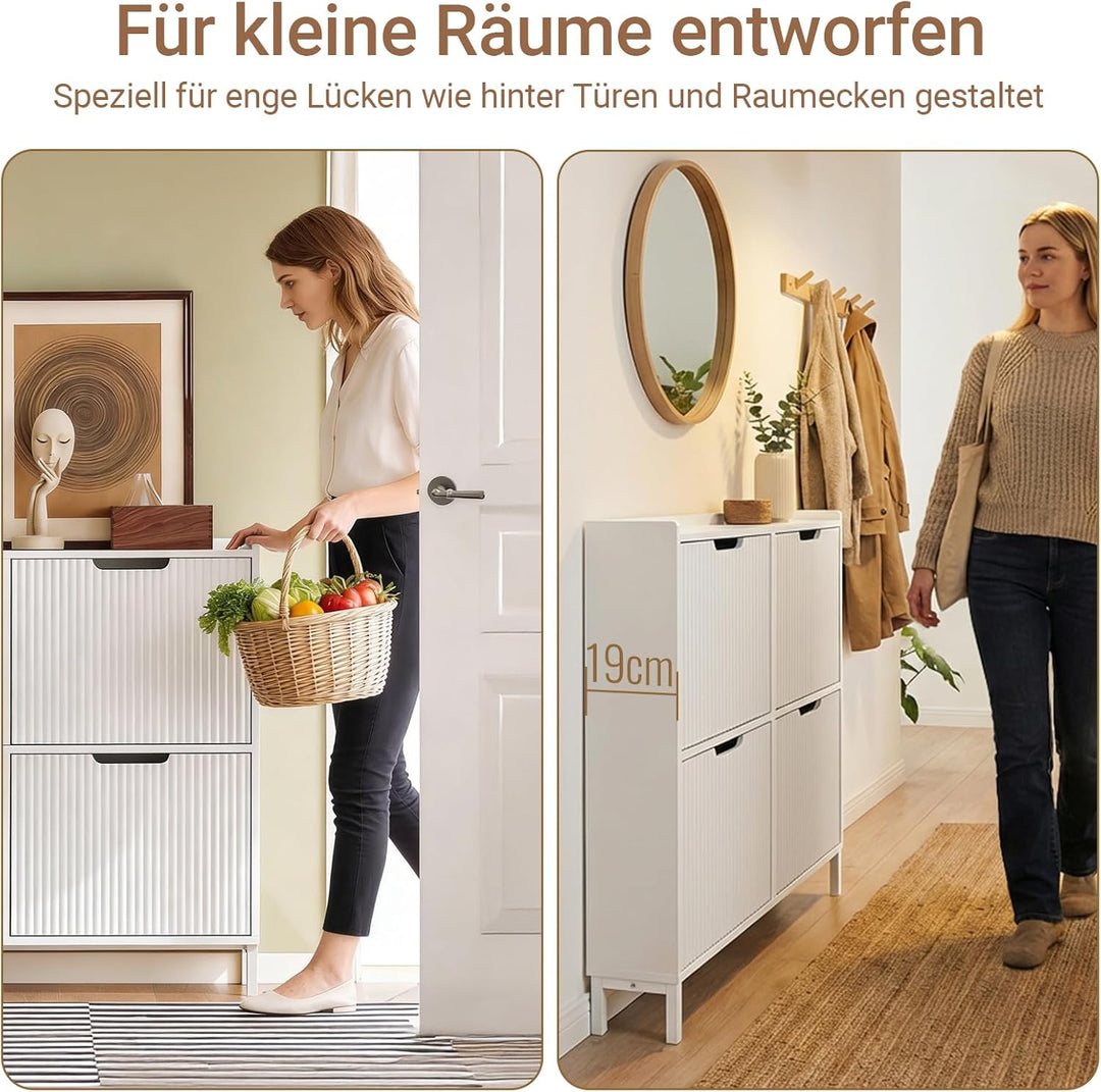 SoBuy Schuhschrank Schmal - Schuhkipper Schmal mit 4 Türen - Ideal für Enge Flure, Eingangsbereich o