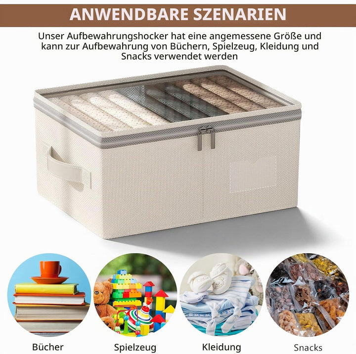 OurLeeme Aufbewahrungsbox Stoff mit Deckel, Faltbare Stoffboxen Robuste Aufbewahrungskörbe Unterbett