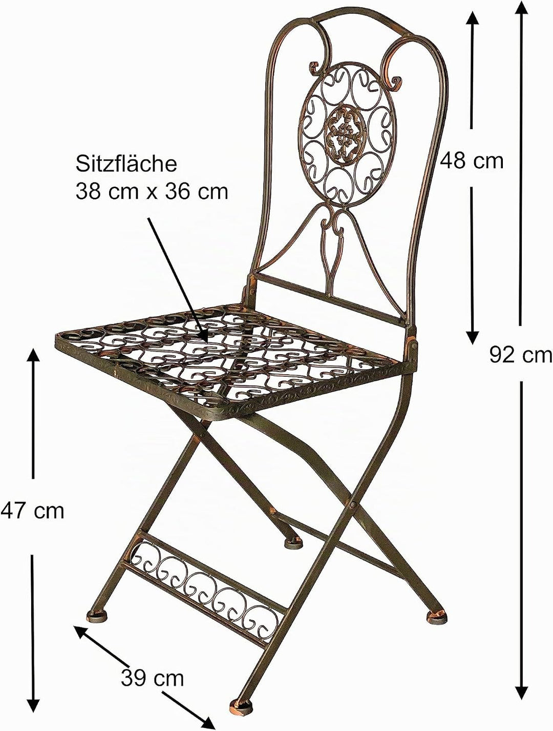 DanDiBo Sitzgruppe Eisen Garten Antik Bistroset Tecla Bistrotisch mit 2 Stühlen klappbar Metall Gart