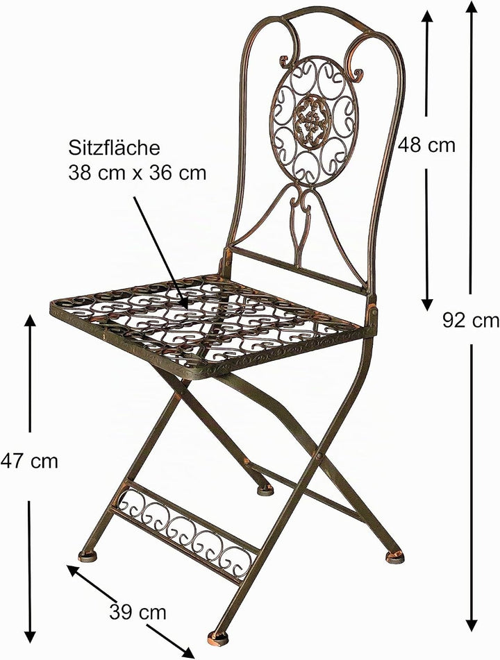 DanDiBo Sitzgruppe Eisen Garten Antik Bistroset Tecla Bistrotisch mit 2 Stühlen klappbar Metall Gart