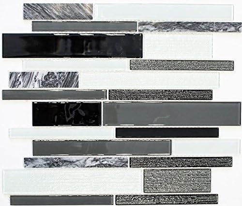 Mosaik Fliese grau schwarz Stäbchen Verbund Glasmosaik Crystal Stein für WAND BAD DUSCHE KÜCHE FLIES