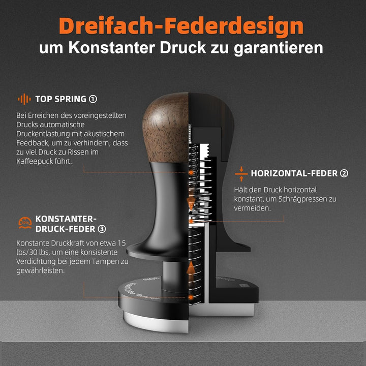MHW-3BOMBER Konstanter Druck 51mm Kaffee Tamper mit Sound Feedback, Eingebaute 3 federbelasteten 30l