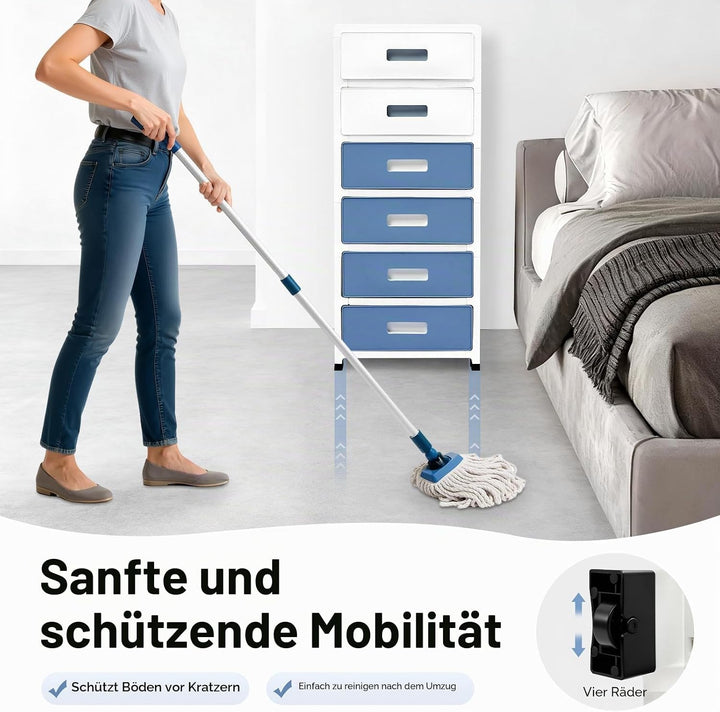 Schubladenschrank Kunststoff mit Rollen,Rollcontainer mit Schubladen Wagen,6-Schubladen-Aufbewahrung