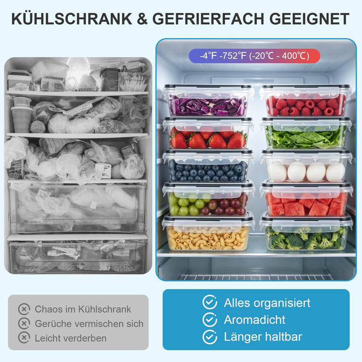 Hotec Frischhaltedosen mit Deckel, 10 x 840ml, Clip &amp; Close Frischhaltedosen-Set, Meal Prep Boxen, 1