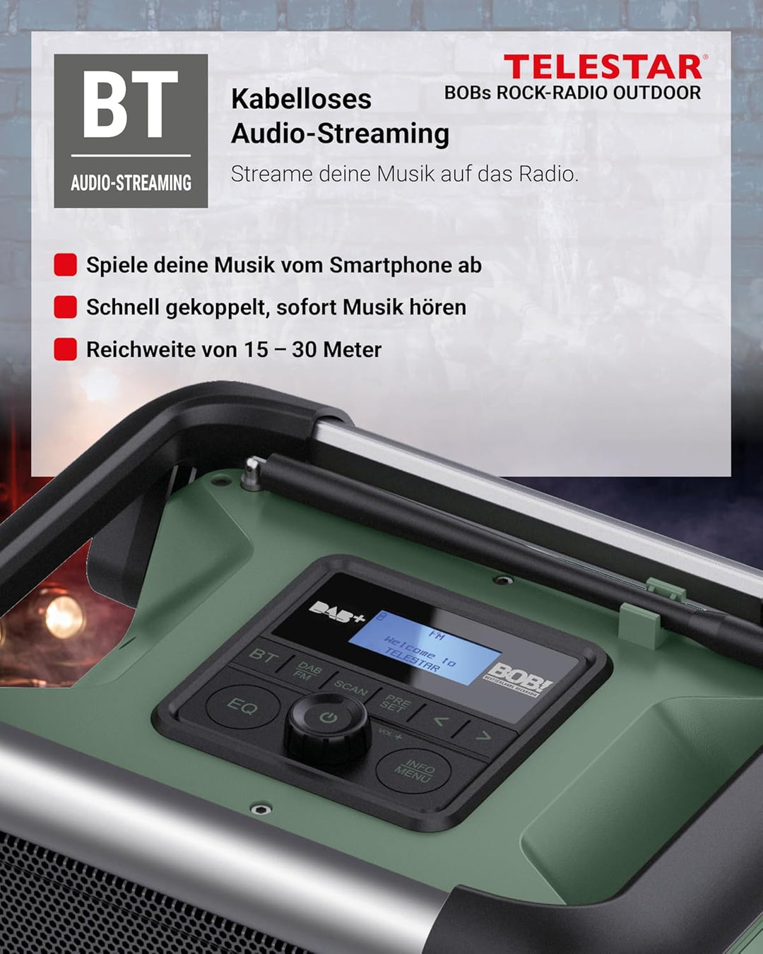 TELESTAR BOBs Rock Radio Outdoor – Baustellenradio (Robustes Radio mit DAB+, Bluetooth Audio-Streami