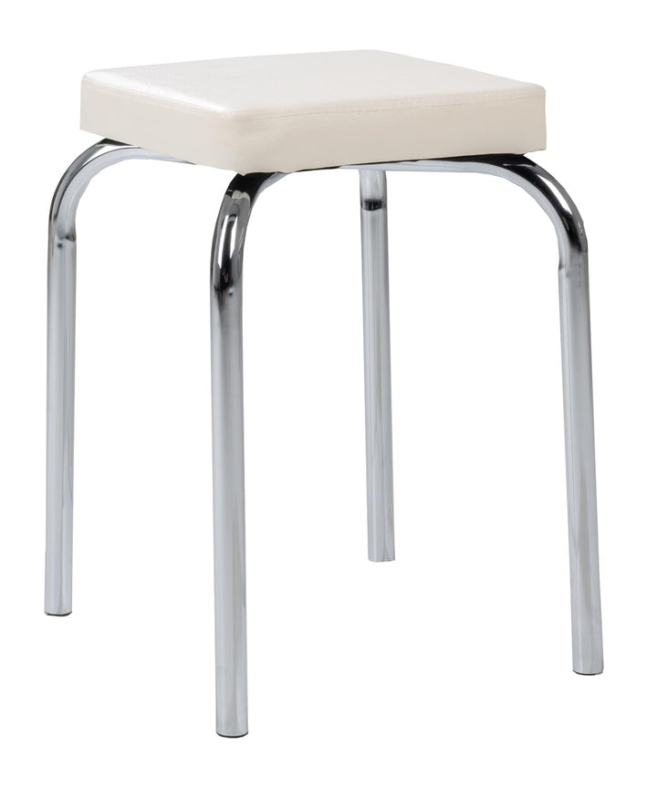 Home4You Sitzhocker - Stapelbar - Belastbar bis 90 kg - 36x47x36 cm - Weiss - Chromfarben - Metall -